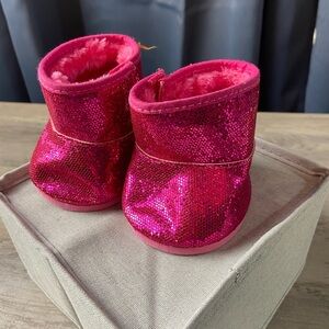 Build A Bear Boots Shoes Pink Glitter Sparkle Fur Accessory Clothing  BABW